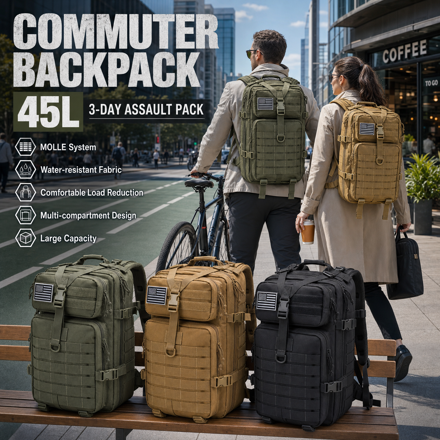 Men 45L Tactical Backpack Moll - Cycling Commuter Backpack Laptop recensione e prezzo